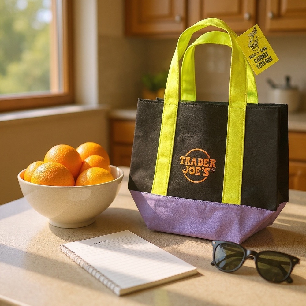 Trader Joe's Black and Purple Tote Bag